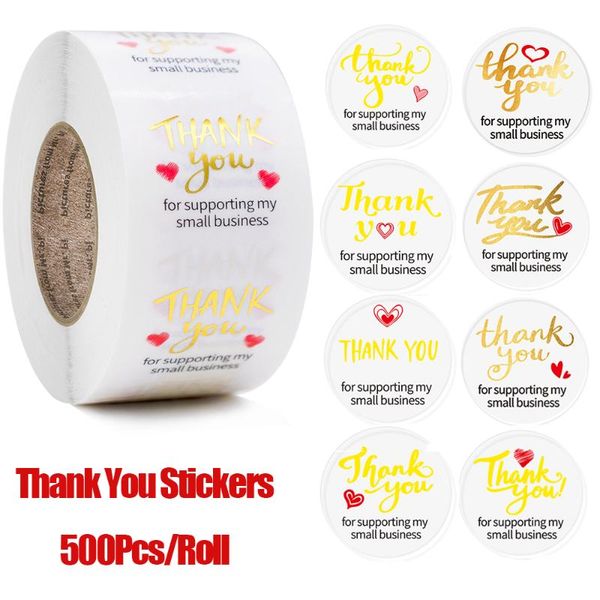 

gift wrap 500 pcs/roll transparent gold leaf sticker thank you for supporting my small business stickers shop decoration
