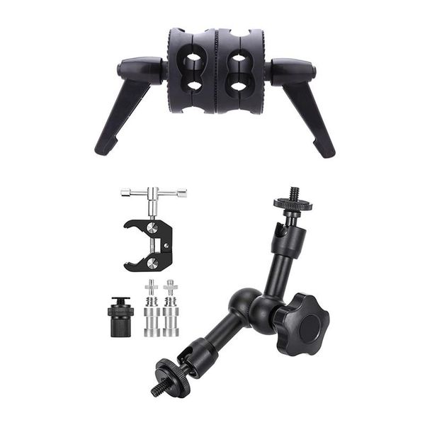 

dual swiveling grip head angle clamp with crab + shoe mount 1/4 inch articulating ic arm tripods