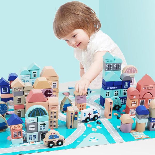

ohye wooden city building castle building block boy girl early education shape recognition educational toy gift
