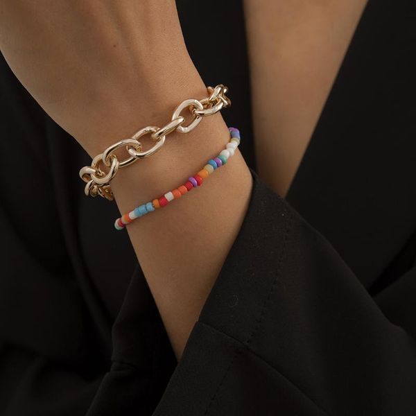 

charm bracelets bohemian summer beach colorful beads bangle bracelet set gold color cross chain on hand accessories jewelry, Golden;silver