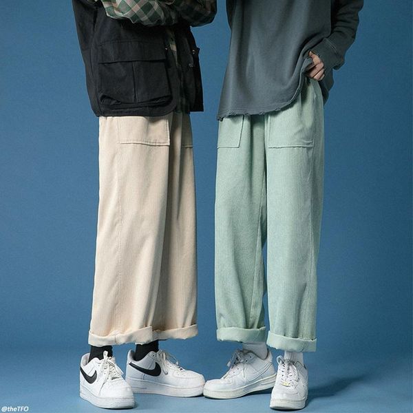 

men's pants mens wide leg corduroy for japanese harajuku cargo clothing teenage loose casual trousers korean fashion trends streetwear, Black