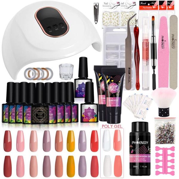 

nail art kits 72w uv led dryer lamp 8pcs gel polish 2pcs poly extension tools kit long lasting