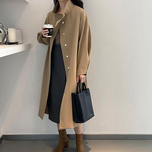 

women's trench coats 2021 autumn women coat with belt clothes khaki casaco feminino harajuku abrigo mujer long femme k658, Tan;black