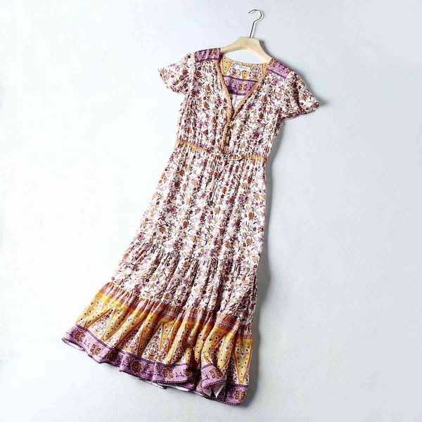 

casual dresses women vintage floral print midi summer short sleeve v-neck boho dress beach holiday yg3z, Black;gray