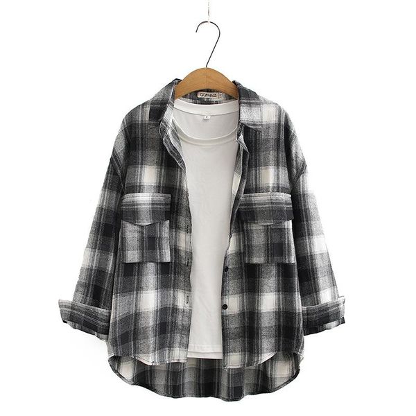 

autumn women shirts ladies plaid female long sleeve blouses brushed fabric loose plus size clothing f52 6186 women's &, White