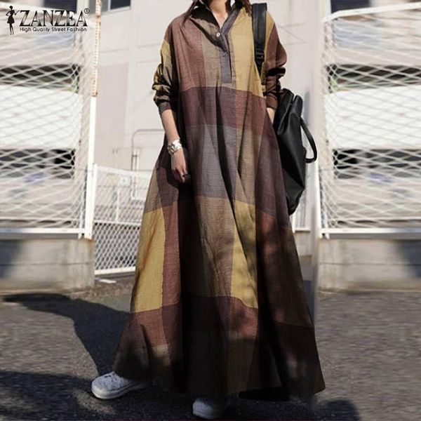 

casual dresses 2022 autumn long sleeve sundress women maxi vestidos fashion check plaid work shirt drss female robe plus size, Black;gray
