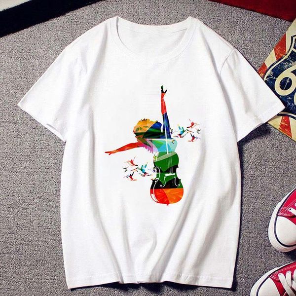 

beautiful guitar printingwhite summer mens t shirts harajuku and women casual female clothing short sleeve tee, White;black