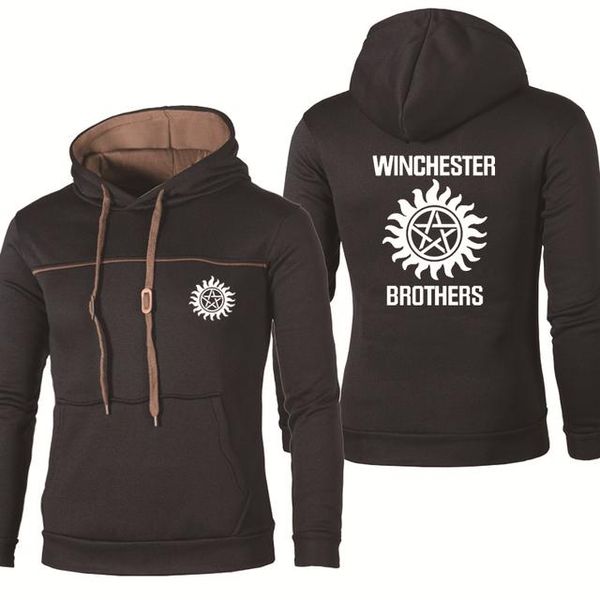 

men's hoodies & sweatshirts 2021 supernatural men hoodie winchester bros mens print sweatshirt casual fashion cotton pullover, Black