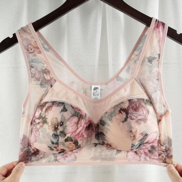 

bras wire bra plus size cotton bralette wide shoulder comfortable printing underwear without steel ring large cup b c d, Red;black