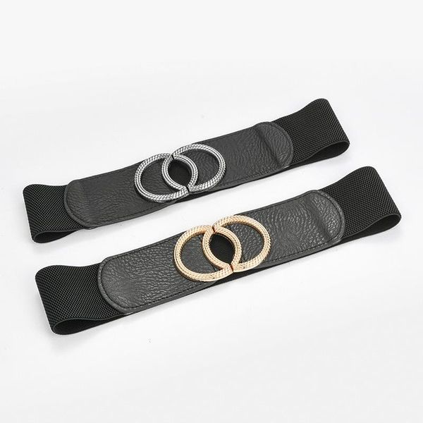 

yonbaody women's symmetrical double circle buckle elastic waistband loop wild belt for coat and dress p240 belts, Black;brown