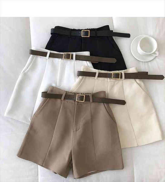 

spring korean of all-match temperament casual high-waisted wide-leg shorts with belt, White;black