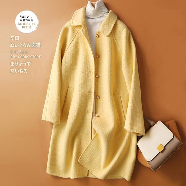 

women's wool & blends mid-length hepburn style autumn and winter temperament small fragrant woolen coat, Black