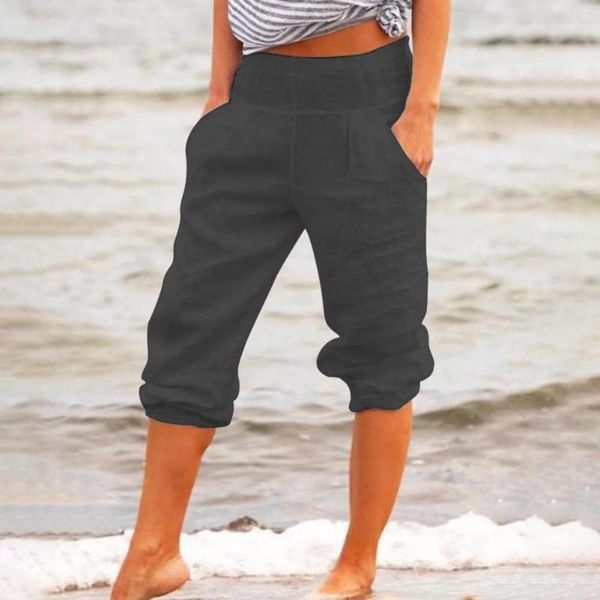 

women's pants & capris women capri summer 3/4 sweat absorbent fashion solid color high waist trousers, Black;white