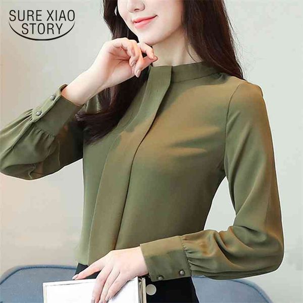 

spring chiffon blusas femininas blouses women's shirts lady solid long sleeve women feminine 601 210506, White