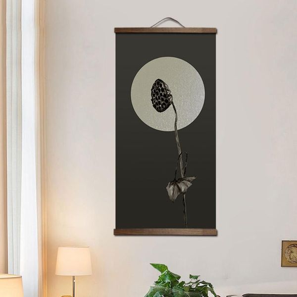 

paintings chinese japanese black white gray lotus canvas home decoration living room wall art picture poster wood scroll decor