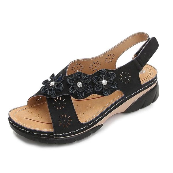 

summer non-slip wedges platform shoes women fashion crystal floral outdoor women's sandals beach c143, Black