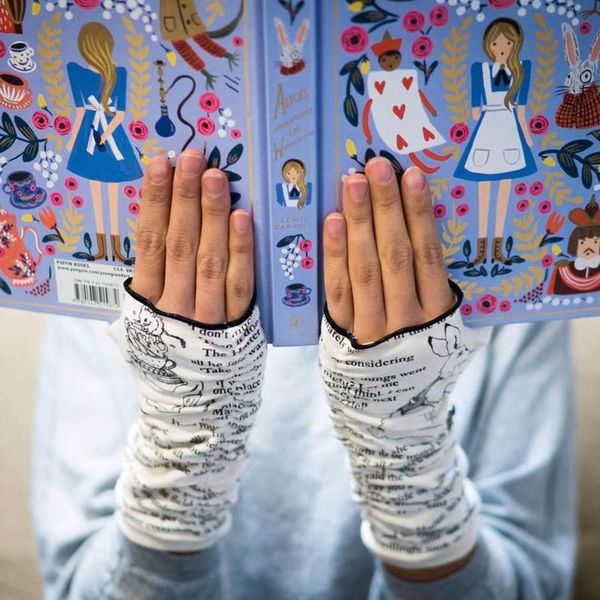 

five fingers gloves 2021 women fashion long fingerless letter print elbow sleeve arm warmer knit mittens work white black, Blue;gray