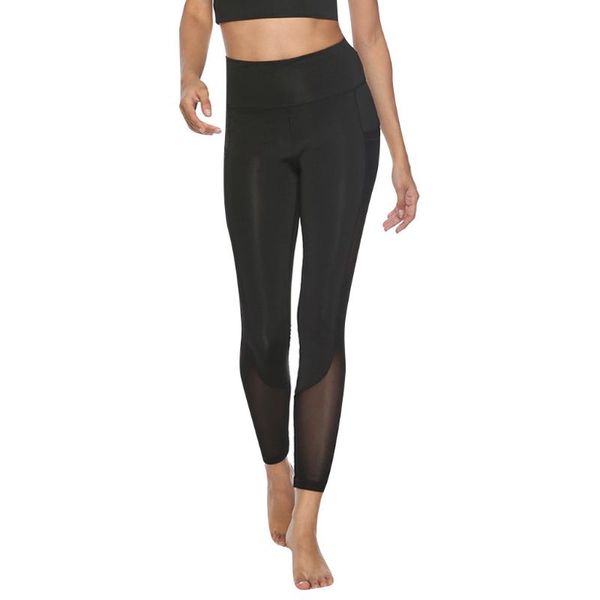 

women's leggings women with pocket mesh stitching leggins transparente high-waist push up fitness running sportswear 2021, Black