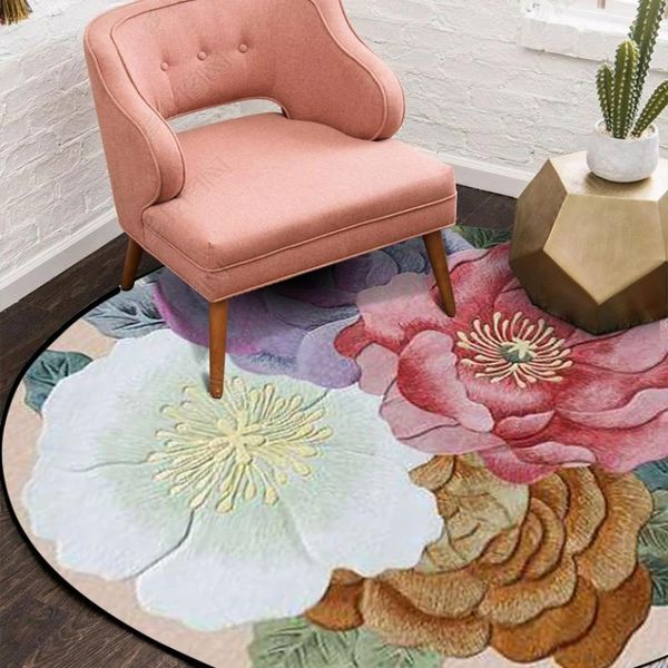 

country flower big printing round living room bedroom non-slip floor mat carpet customization carpets