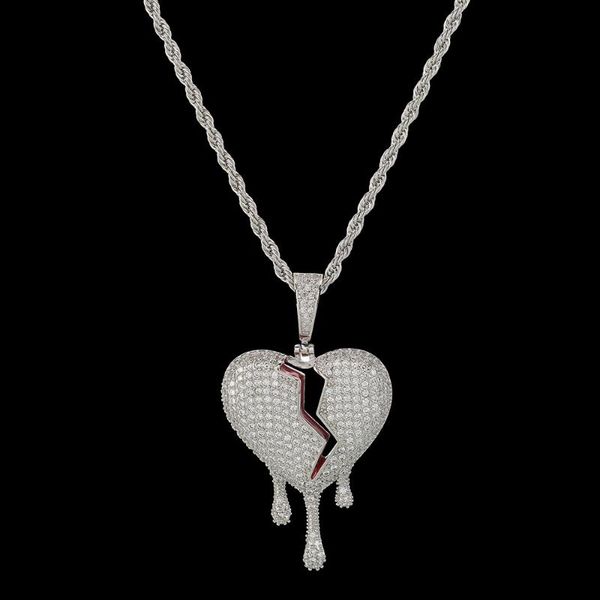 

pendant necklaces men hip hop iced out bling heart micro pave cz stone male hiphop necklace fashion jewelry gifts drop, Silver