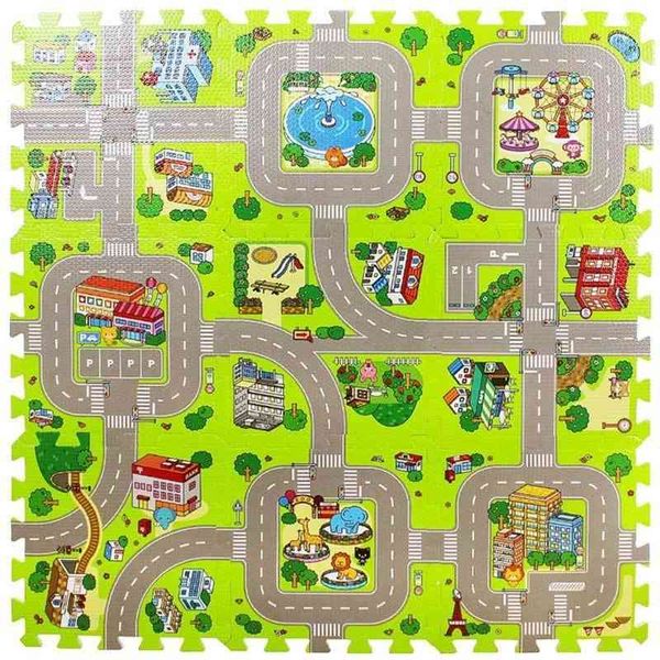 Traffico stradale cittadino Bambino Tappeto in schiuma EVA Puzzle Tappeti striscianti Pista per auto Tappetino per bambini Giochi di corse Tappetino per giocare Giocattoli per bambini 210320