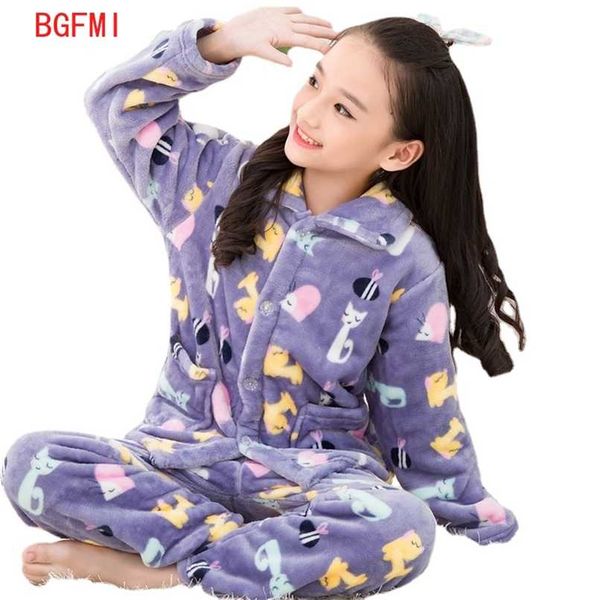 Outono inverno crianças flanela lapela pijama pijama bebê engrossado adolescente garotos pijamas pijama pijama para meninas menino garoto 211023