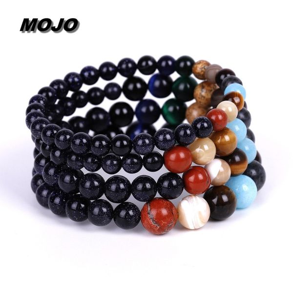 Neue Mode Blau Goldstein Perlen Stränge Galaxy Armband Sonnensystem Schmuck für Mann Frau Liebhaber