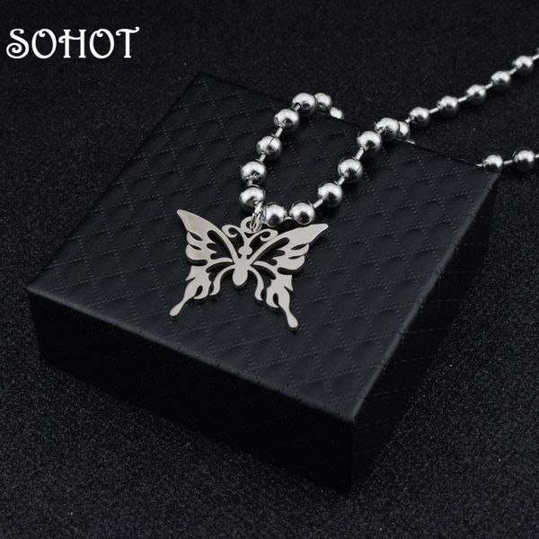 

bohemia style stainless steel cute hollow butterfly dangle chic round bead chain pendant necklace for jewelry gift chokers, Golden;silver