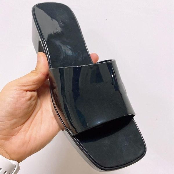 

prowow slippers women mid heel shoes female solid color designer square heels woman outdoor slipper apatos de mujer, Black