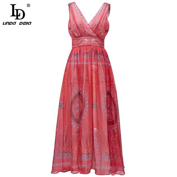 

della 2021 summer runway elegant vacation chiffon dress women v-neck fashion vintage print backless casual dresses, Black;gray