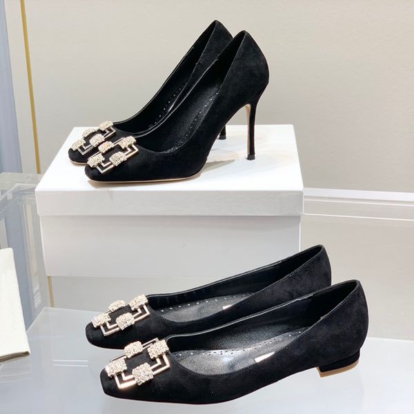 

four seasons womens dress shoes cashmere stiletto heels rhinestone square buckle ladies pumps 1.5cm flat heeled loafers designer shoe, Black