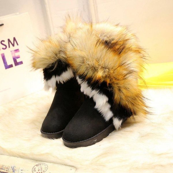 

boots 2021 women flats winter ankle warm snow shoes woman fashion long plush round-toe non-slip female mujer, Black
