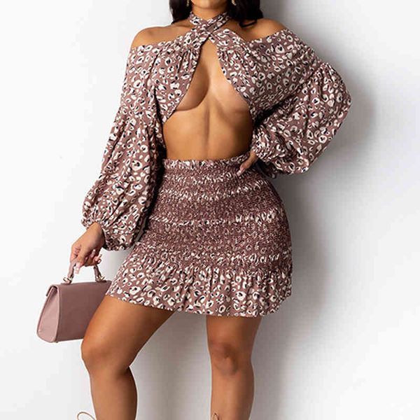 

2 piece dress set outfits full sleeve v-neck bandage crop & ruched mini dress matching set fashion clubwear 210521, White