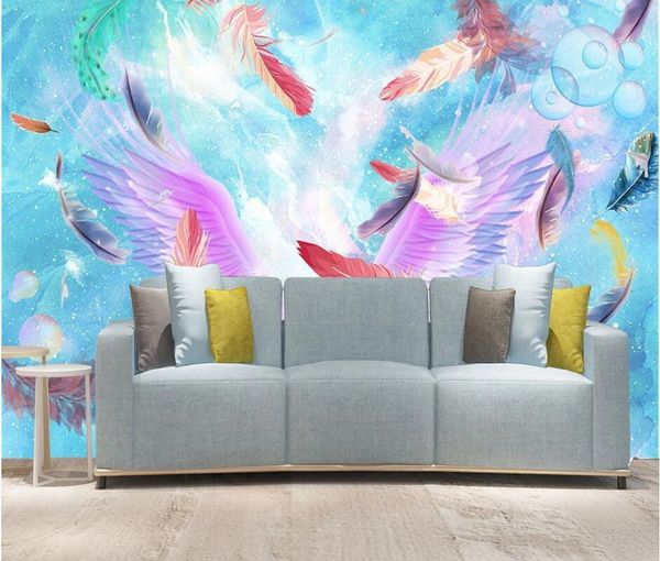 

wallpapers ainyoousem modern minimalist sky city tile feather background wall papier peint papel de parede wallpaper 3d stickers