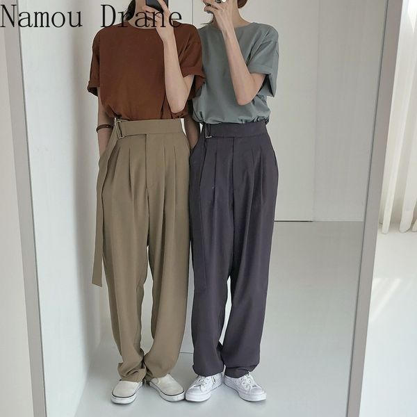 

high waist women wide leg long pants mujer loose vestidos jurken streetwear solid color trousers casual autumn ladies pantalon 210522, Black;white