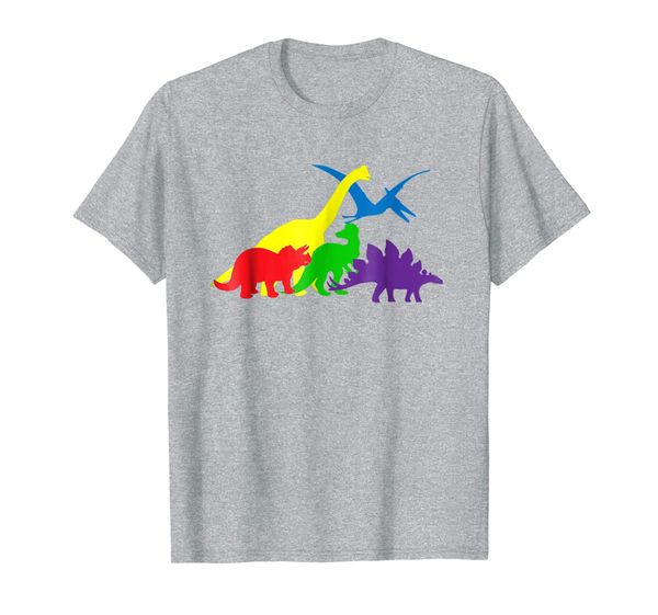 

dinosaur t-shirt: in the colors of the rainbow lgbt pride, White;black