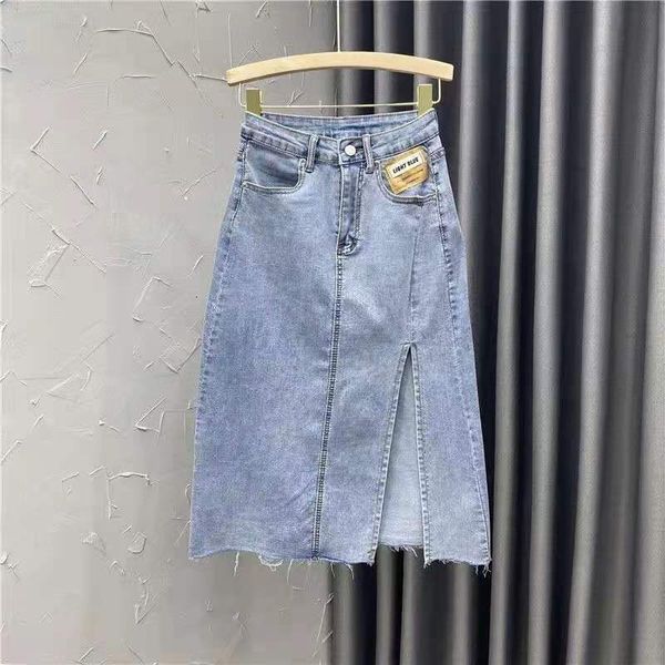 

skirts arrival summer korean style women split design a-line high waist skirt all-matched cotton denim mid-calf w288 n15b, Black