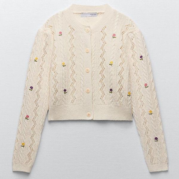 

women's knits & tees zaaho spring autumn woman cardigan sweater fashion flower embroidery vintage long sleeve female coat, White