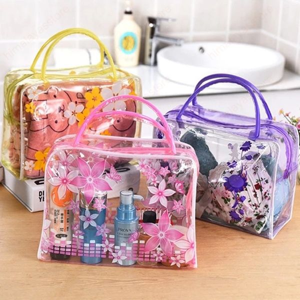 Mulheres Flower Dot Makeup Bag PVC Transparente Saco Cosmético Fashion Girl Travel Make Up Sacos de Toiletis Organizador Caso Bolsas De Lona