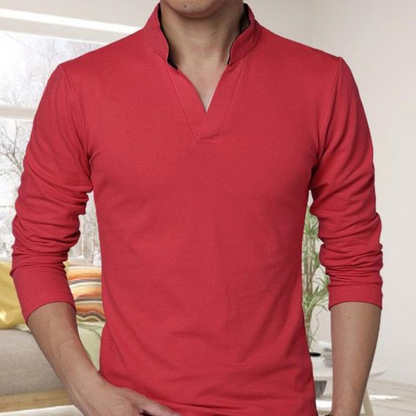 

men's t-shirts fashion slim spring solid color t-shirt v neck long sleeve men, White;black