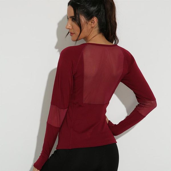 

woman sport tshirts long sleeve mesh splicing crop workout fitness yoga shirts for women gym wear shirt camisas de mujer outfit