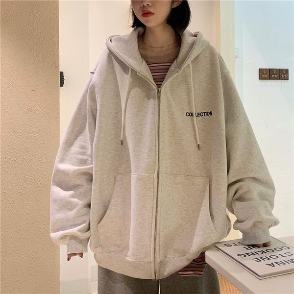 

women's hoodies & sweatshirts zity oversized hoodie zip sweatshirt warm solid hooded female 2021 korean style streetwear plus size oute, Black