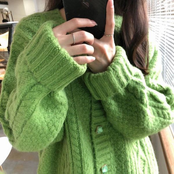 

women's knits & tees autumn winter 2021 sweater jacket cardigan sen retro style knitted thickened outer wear womens sweaters, White