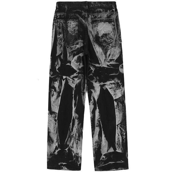 

men's jeans aolamegs men black tie dye print fashion chain denim pants baggy punk hipster high street jean trousers autumn streetwear q, Blue