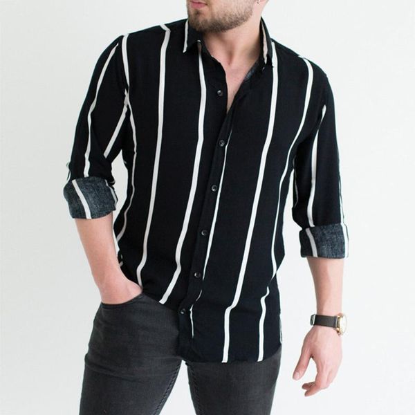 

men's casual shirts 2021 spring autumn mens streetwear striped printed long sleeve for men fashion buttoned turn-down collar shirt, White;black