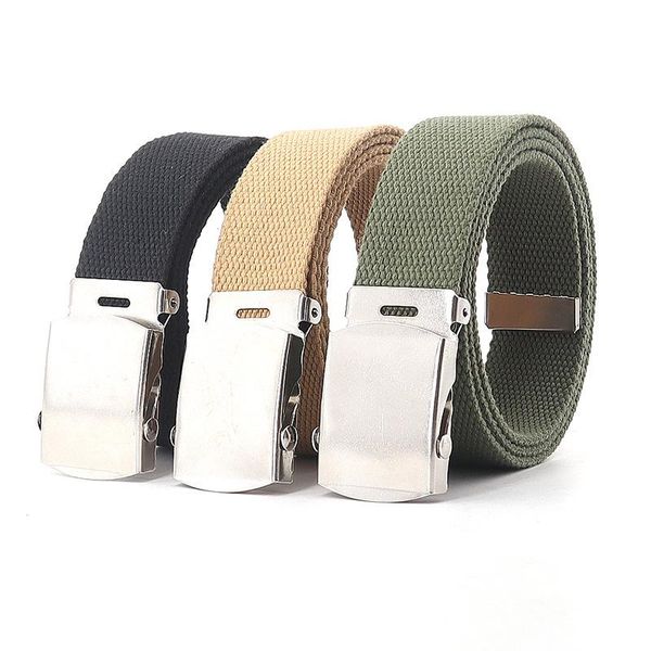 

belts fashion mens luxury metal glossy band width 32mm roll buckle casual canvas belt candy color student training unisex, Black;brown