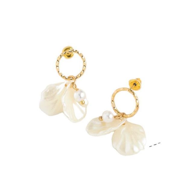 

s925 silver needle pearl petal chandelier korean simple fresh white elegant temperament jewelry