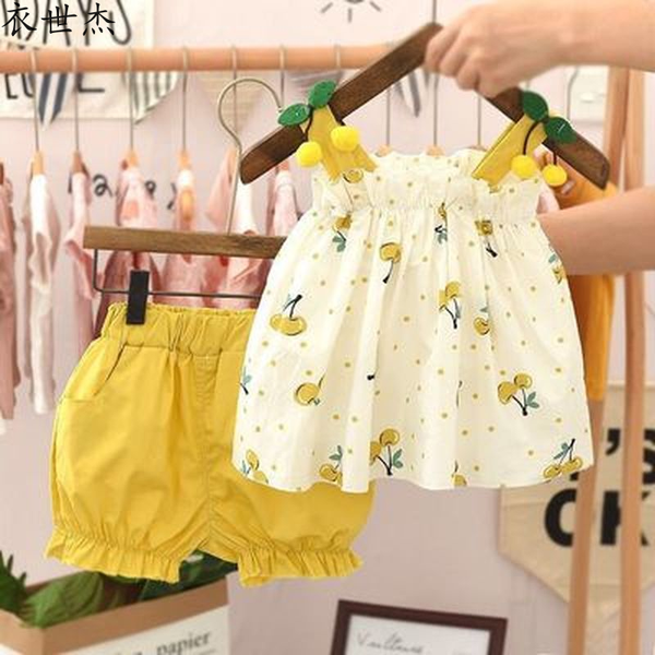 

little girl suit girls dress 2022 new summer dress cute girl baby casual two-piece suit, White