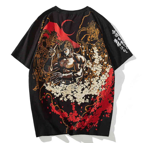 

men's t-shirts summer japanese ukiyo-e yokosuka embroidered muscle sakura t-shirt personality trendy brand cotton short sleeve 9b5, White;black