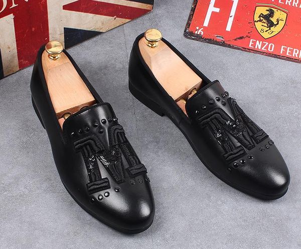 

dress shoes men fashion round toes leather flat loafers male england style summer personality all season moccasin gommino, Black